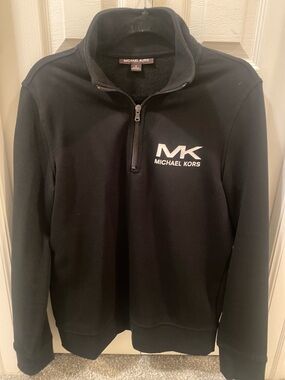 Michael Kors Black Men's MK Logo Half-Zip Sweater